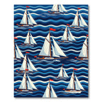 Nautical Blue Sailing Boat Wave Illustration Rug