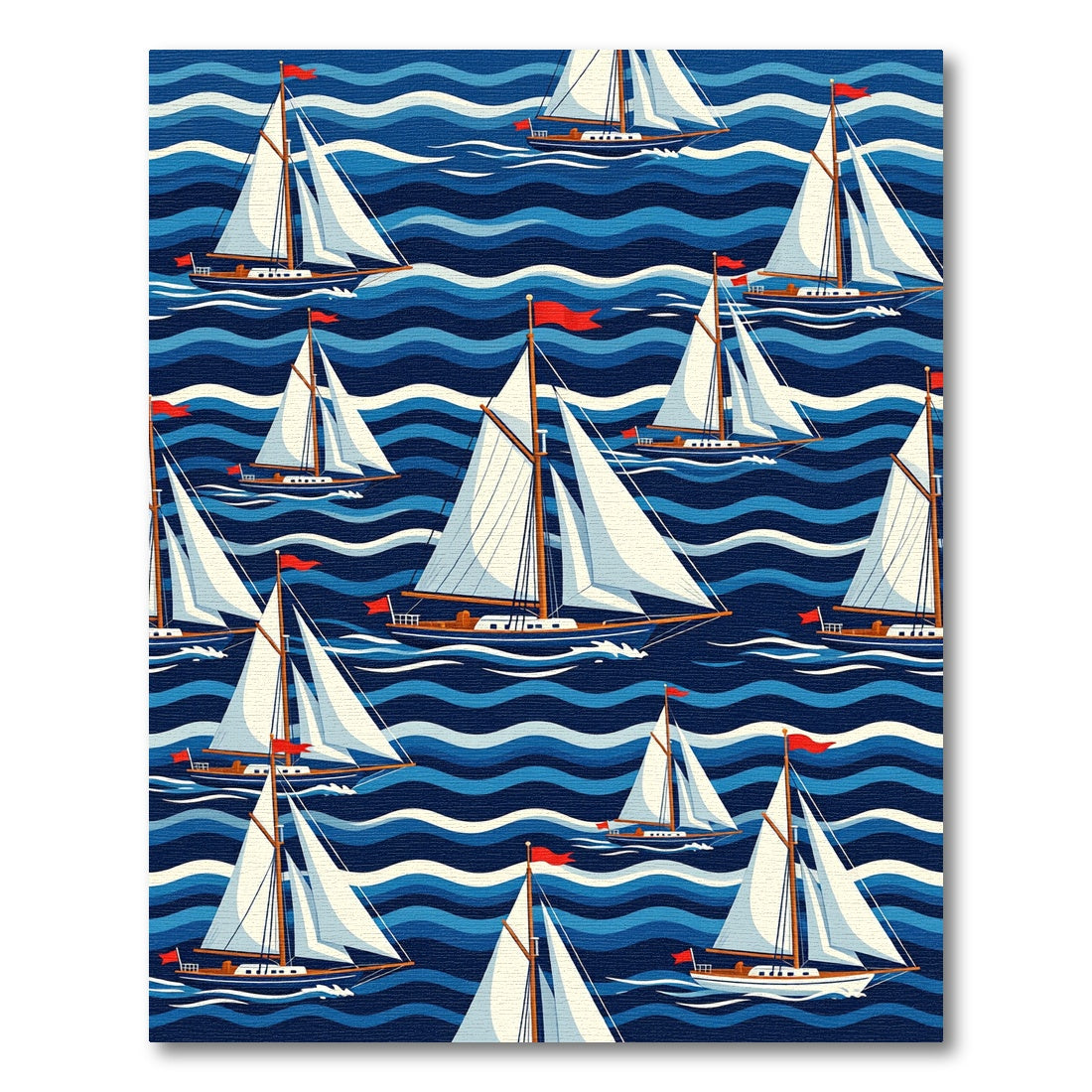 Nautical Blue Sailing Boat Wave Illustration Rug