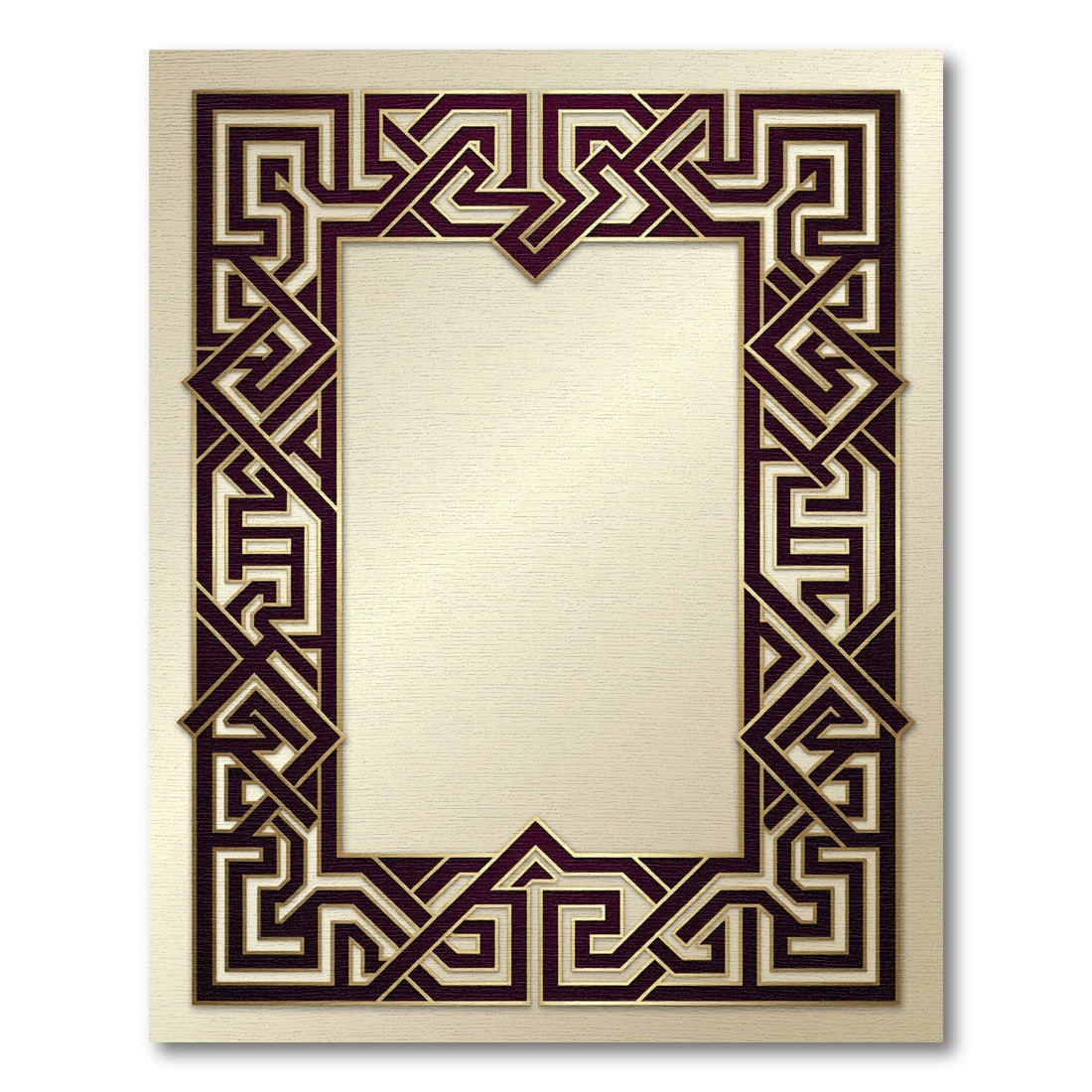Deep Plum Gold Geometric Interlace Rug