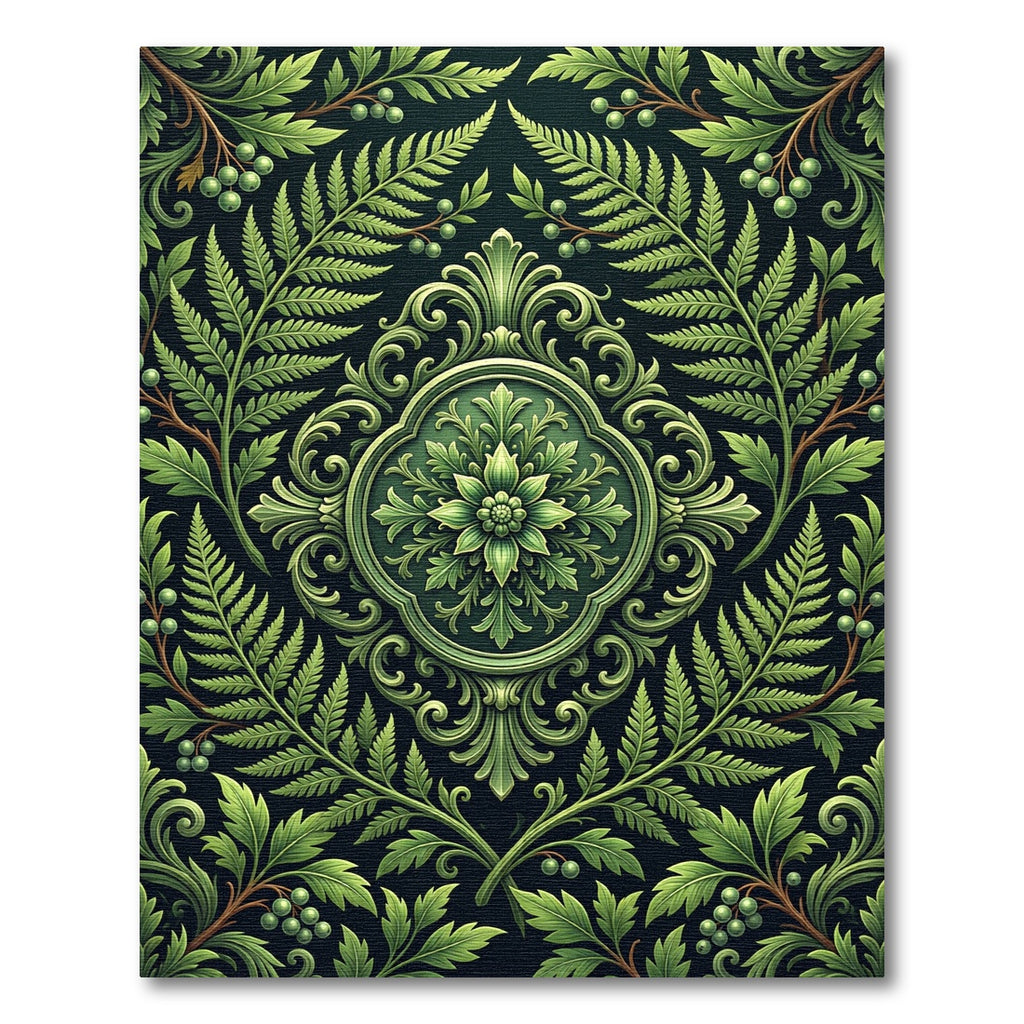 Elegant Green Fern Botanical Damask Rug