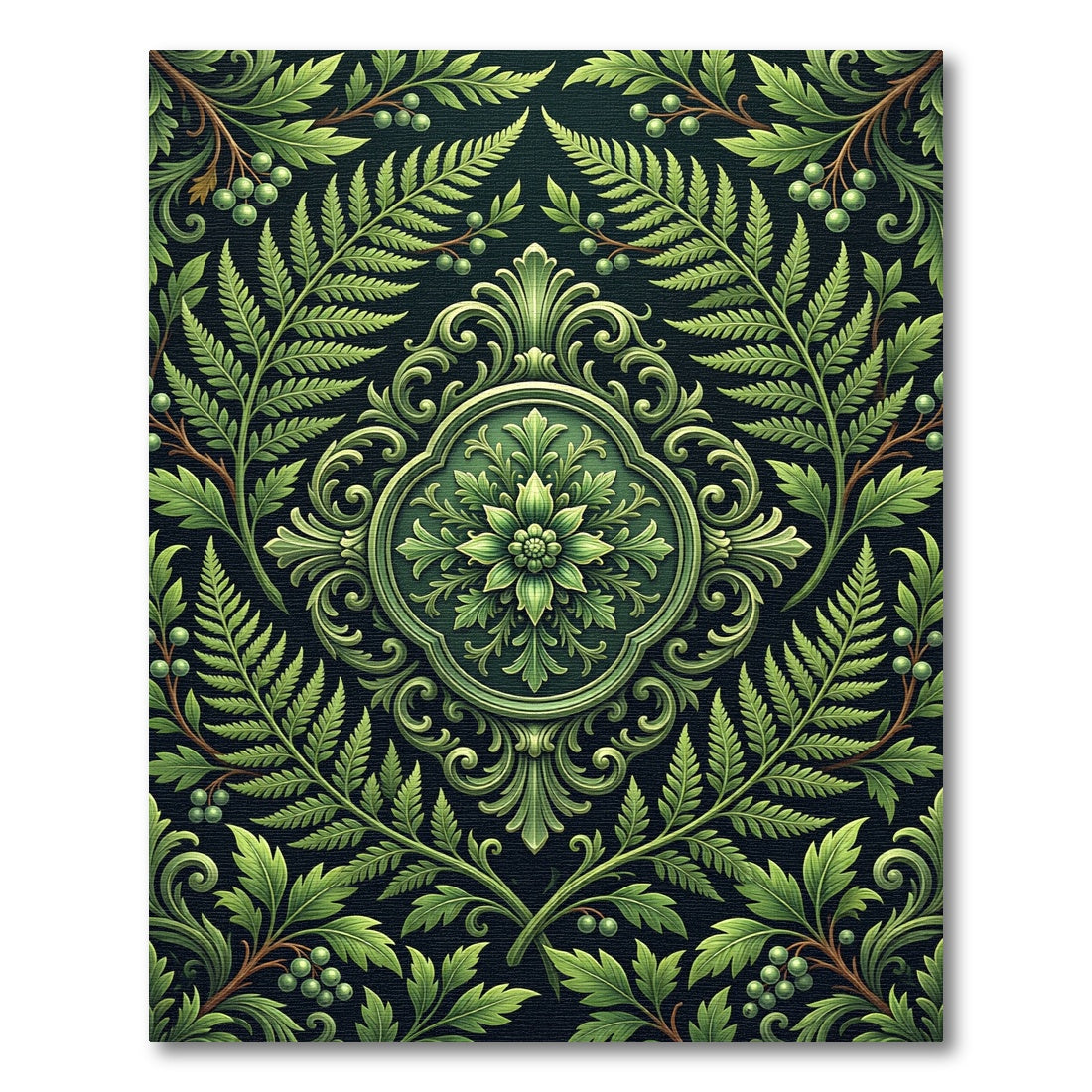 Elegant Green Fern Botanical Damask Rug