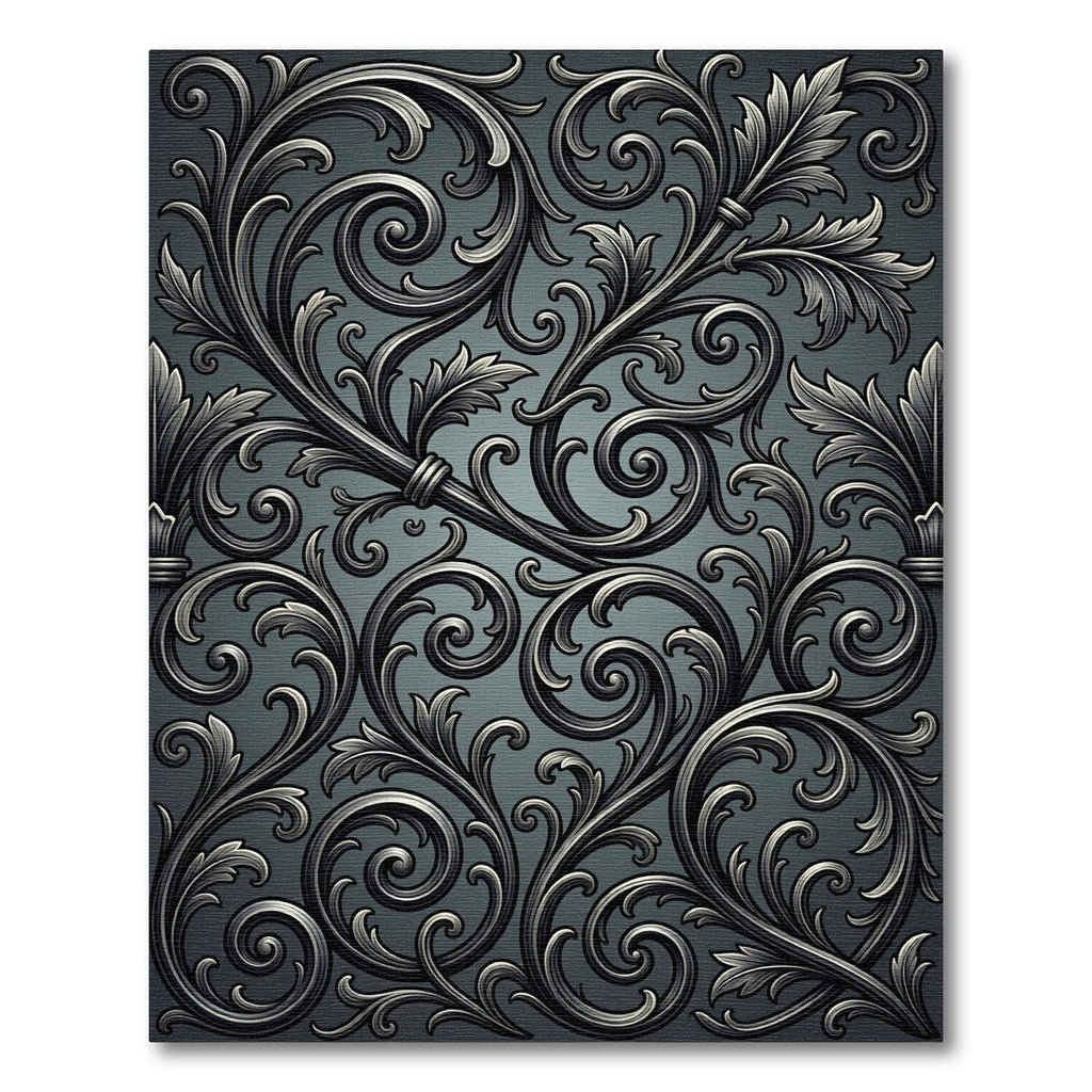 Ornate Dark Gray Acanthus Scroll Rug
