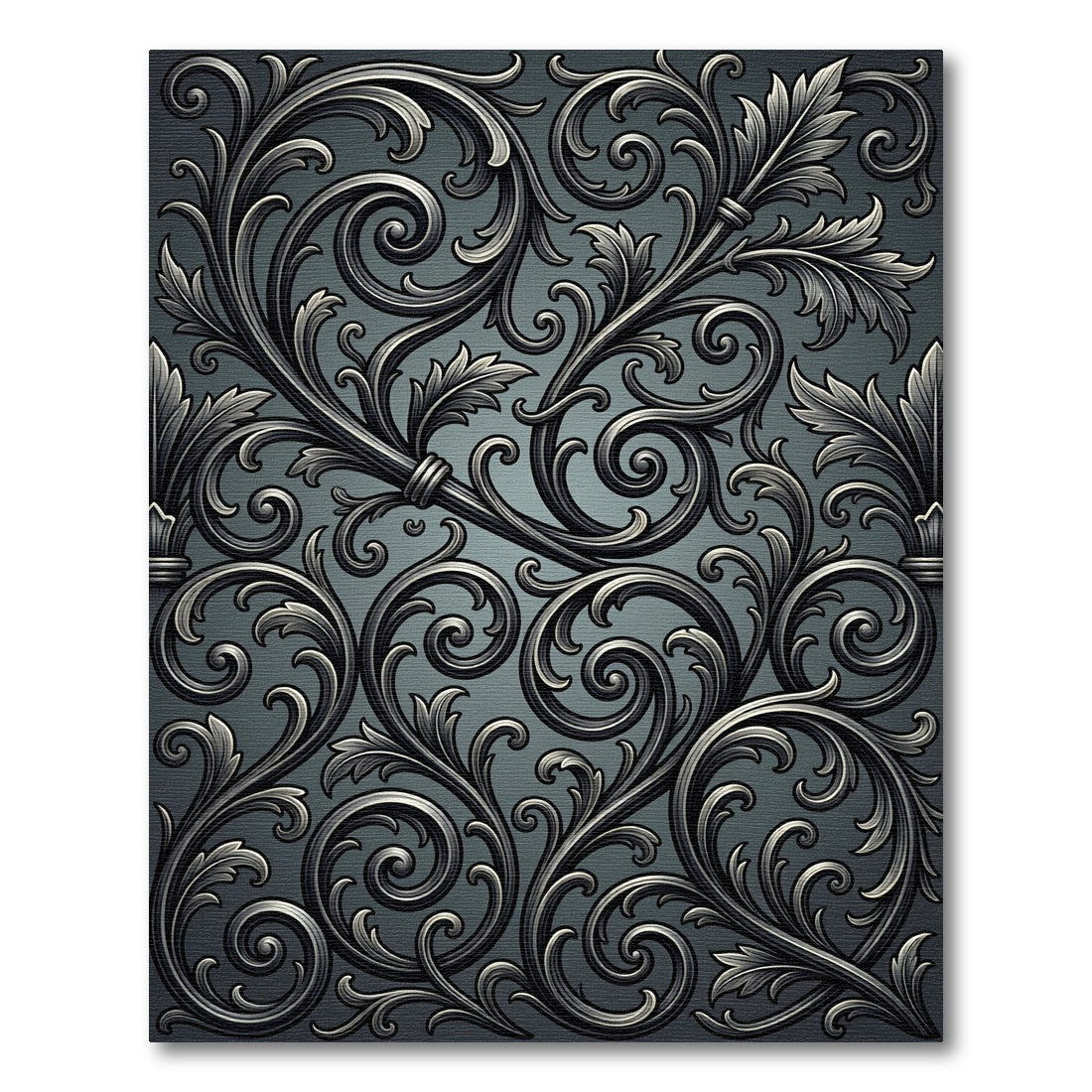 Ornate Dark Gray Acanthus Scroll Rug