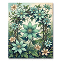 Botanical Teal Clematis Vine Garden Rug