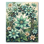 Botanical Teal Clematis Vine Garden Rug