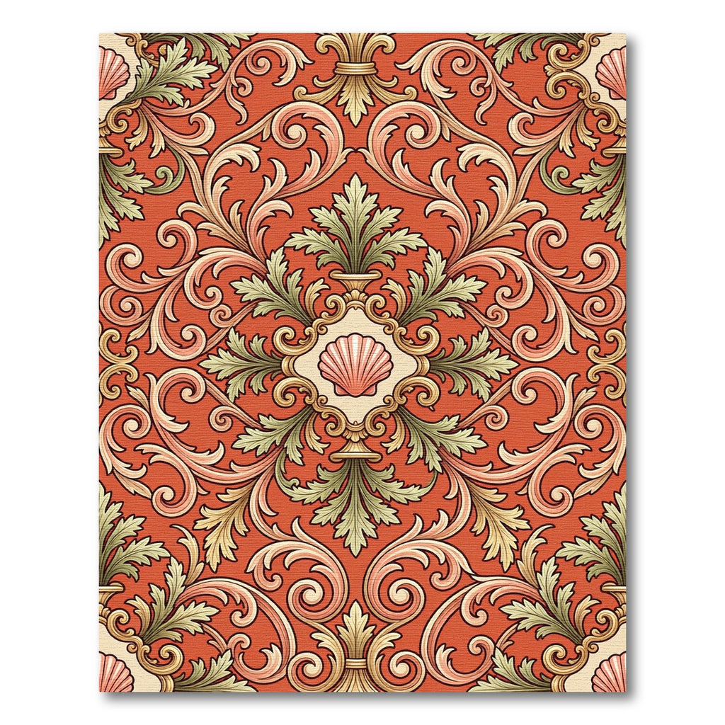 Grand Coral Scroll Seashell Accents Rug