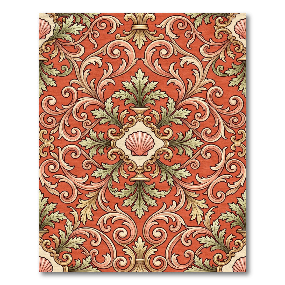 Grand Coral Scroll Seashell Accents Rug