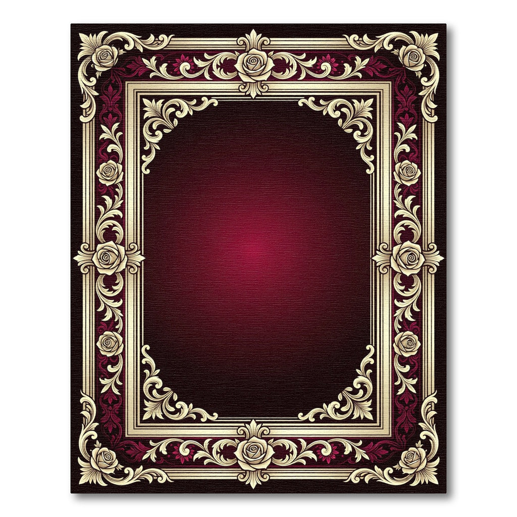 Crimson Gold Rococo Rose Frame Rug