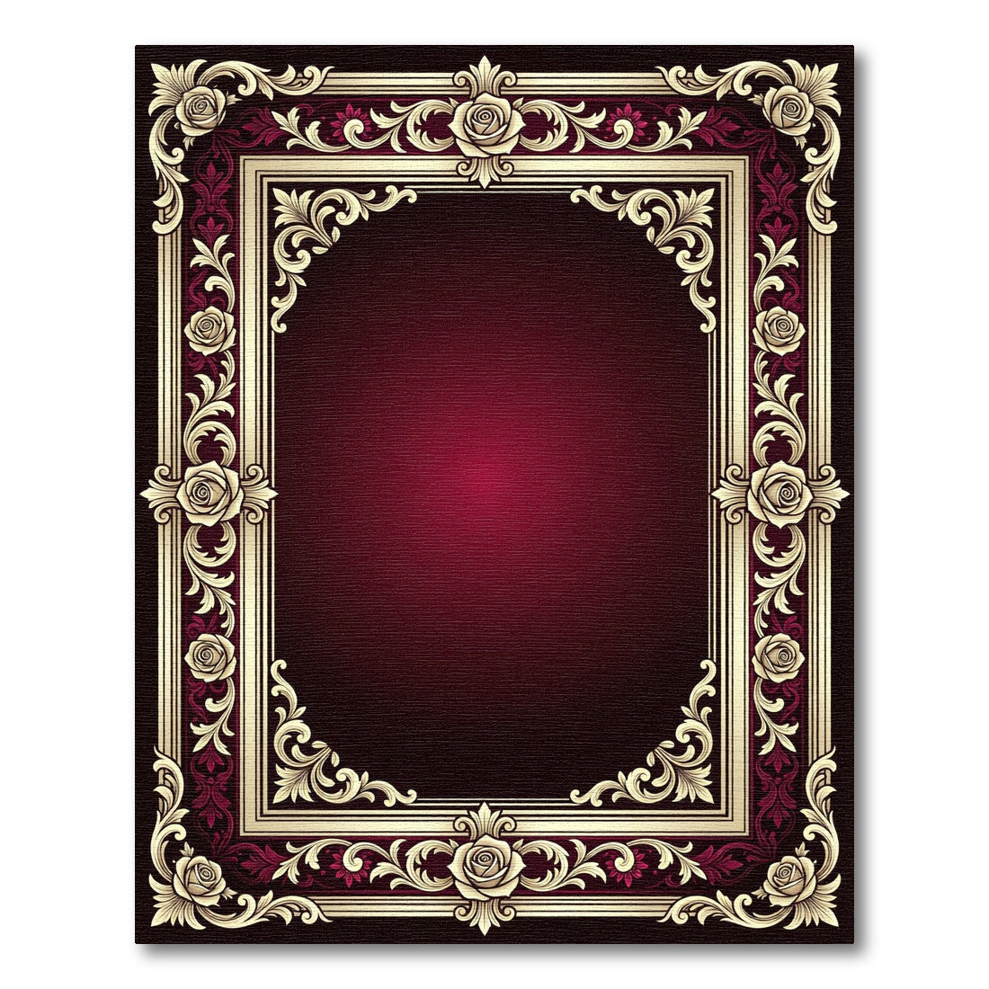 Crimson Gold Rococo Rose Frame Rug