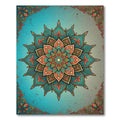 Ornate Teal Coral Floral Medallion Rug