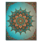 Ornate Teal Coral Floral Medallion Rug