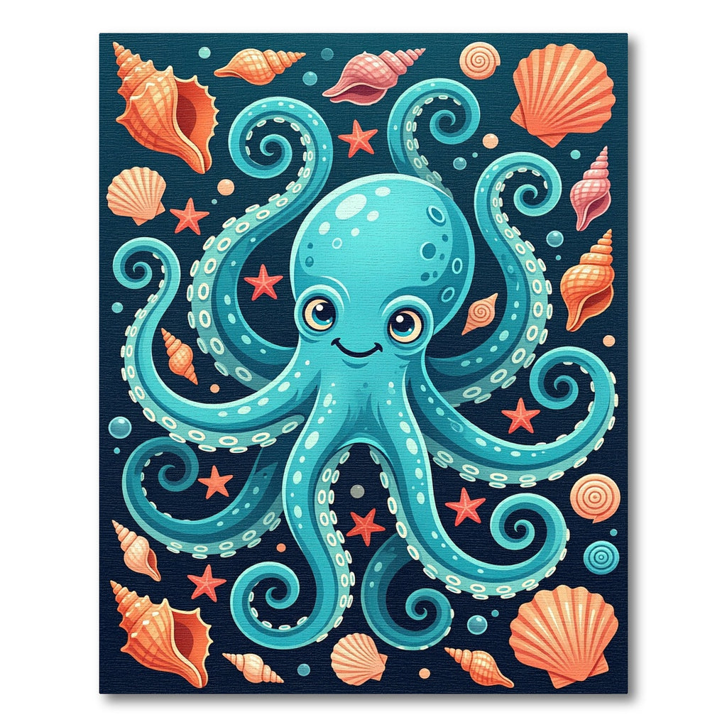 Whimsical Blue Octopus with Seashells Rug