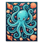 Whimsical Blue Octopus with Seashells Rug