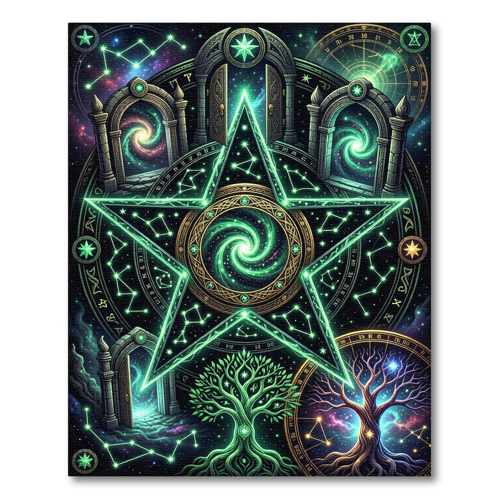 Luminous Cosmic Pentagram Celestial Galaxy Rug