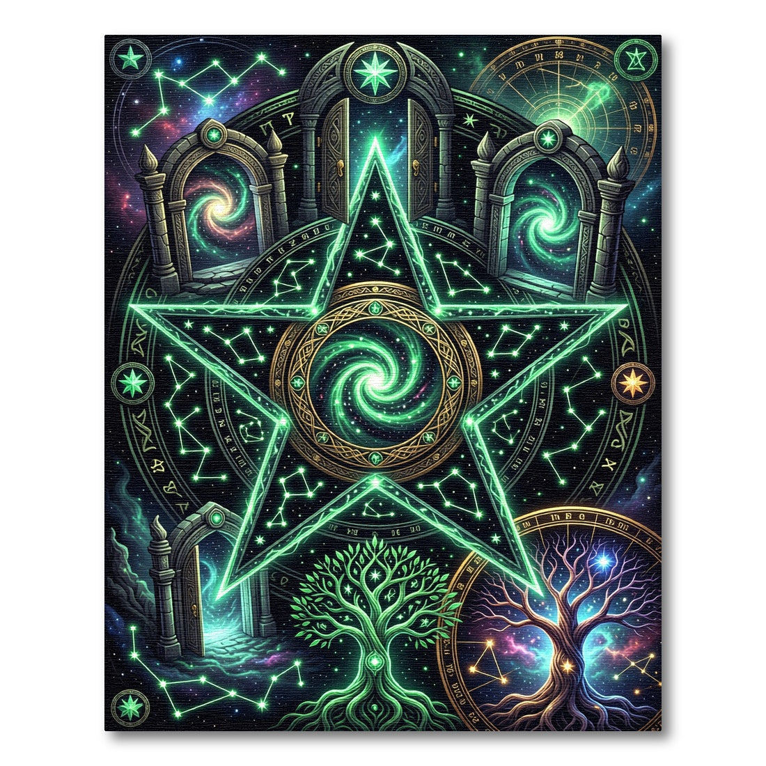 Luminous Cosmic Pentagram Celestial Galaxy Rug