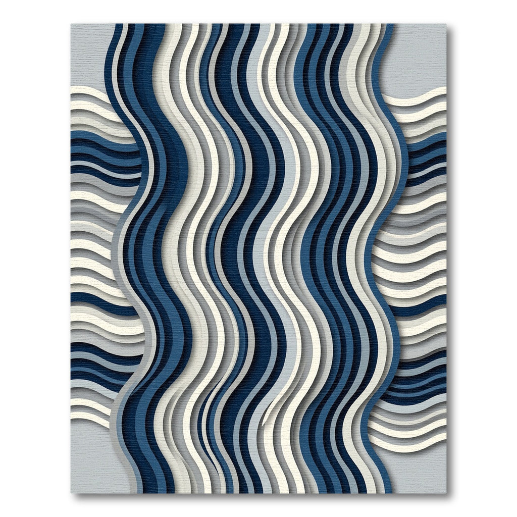 Modern Navy Blue Layered Wavy Rug