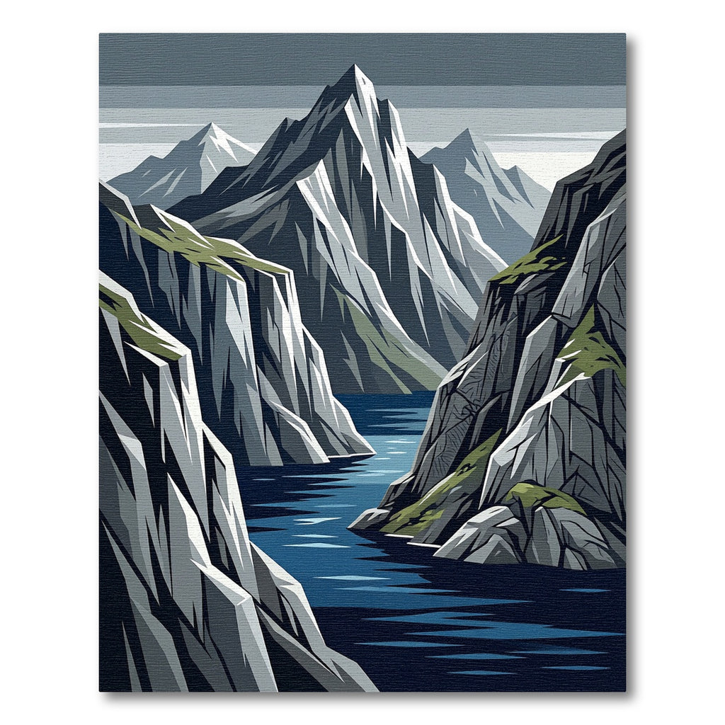 Dramatic Blue Mountain Fjord Landscape Rug