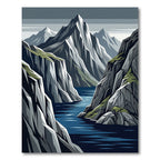 Dramatic Blue Mountain Fjord Landscape Rug
