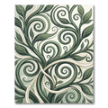 Green Swirling Vine Leaf Artwork Rug