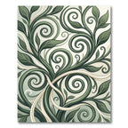 Green Swirling Vine Leaf Artwork Rug