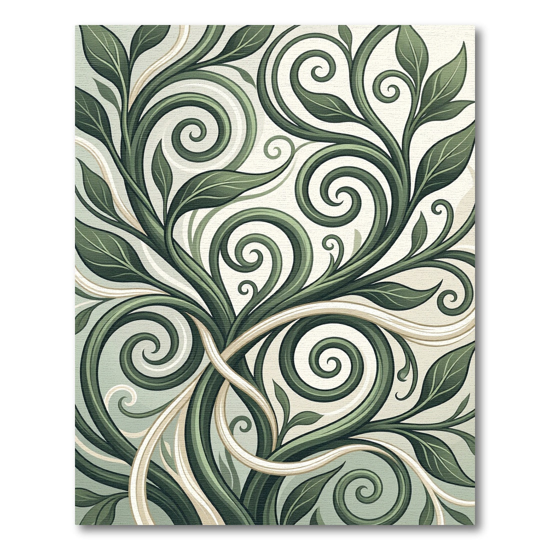 Green Swirling Vine Leaf Artwork Rug