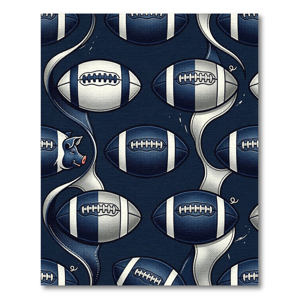 Navy Blue Pigskin Football Grid Rug