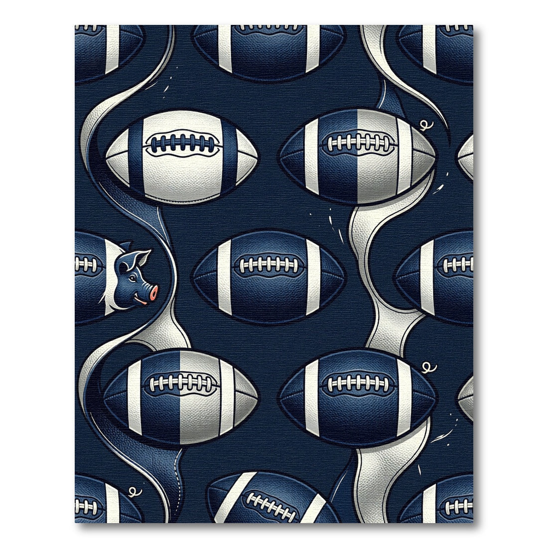 Navy Blue Pigskin Football Grid Rug