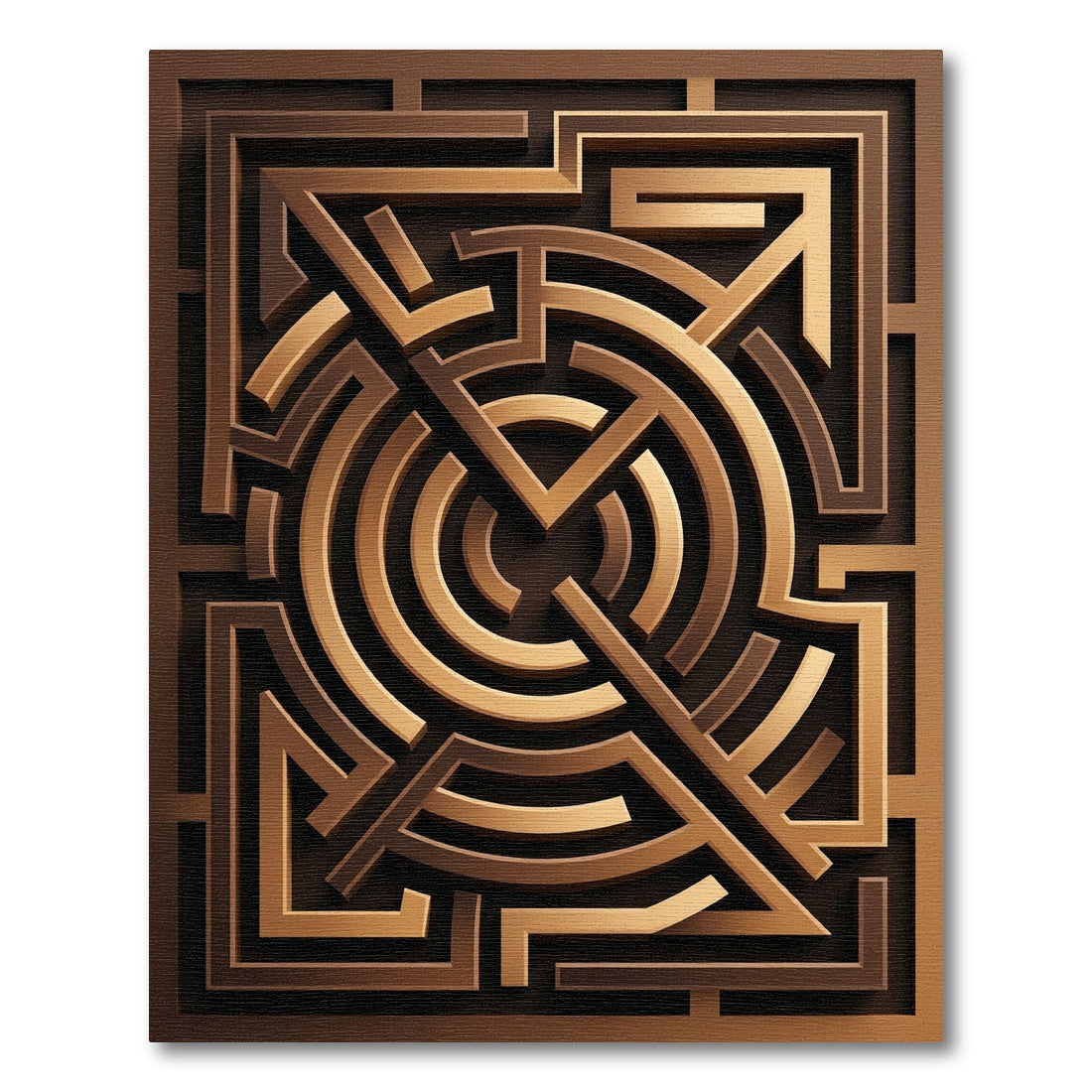 Bronze Geometric Maze Labyrinth Rug