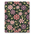 Mauve Pink Floral Vine Over Black Rug