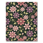 Mauve Pink Floral Vine Over Black Rug