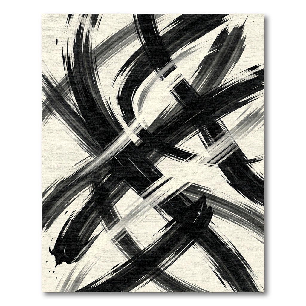 Monochromatic Abstract Black and White Brushstroke Rug