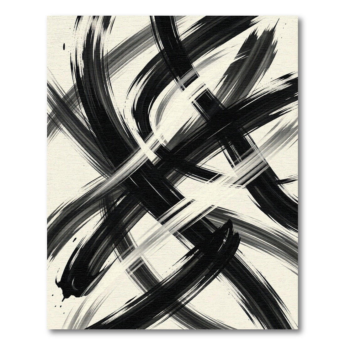 Monochromatic Abstract Black and White Brushstroke Rug
