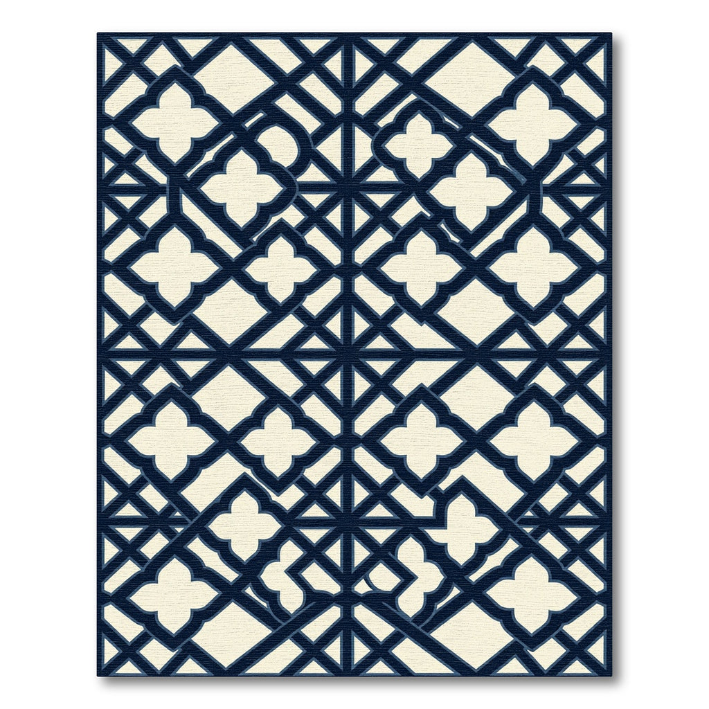 Navy Geometric Quatrefoil Lattice Tile Rug