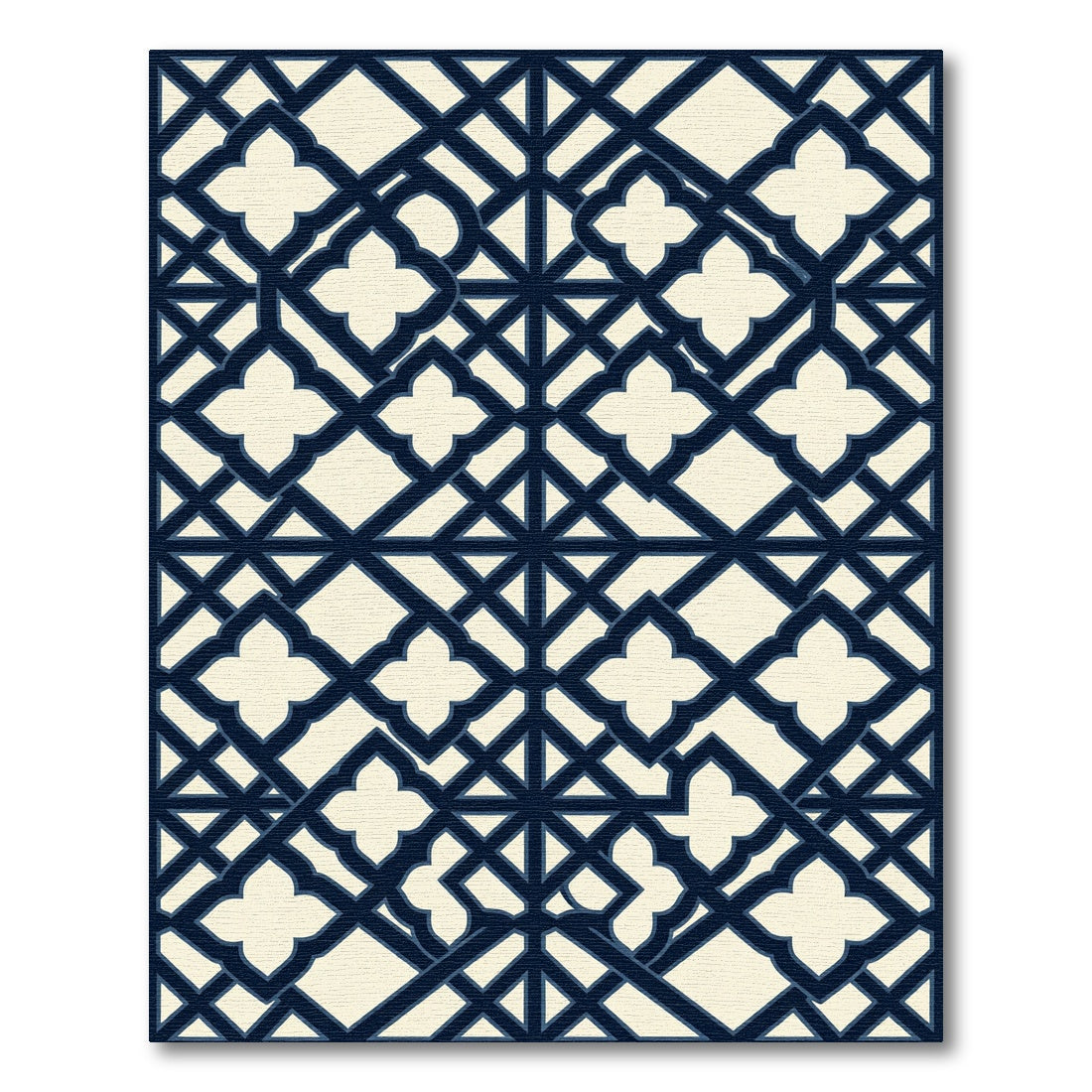 Navy Geometric Quatrefoil Lattice Tile Rug