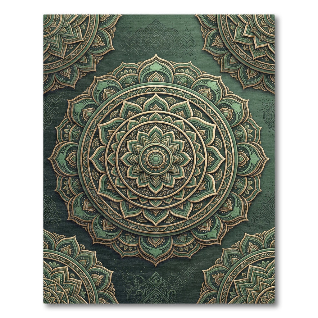 Sage Green Ornamental Floral Mandala Rug