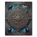 Ornate Golden Feline Medallion Navy Ink Rug