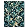Art Deco Teal Tan Fan Pattern Rug
