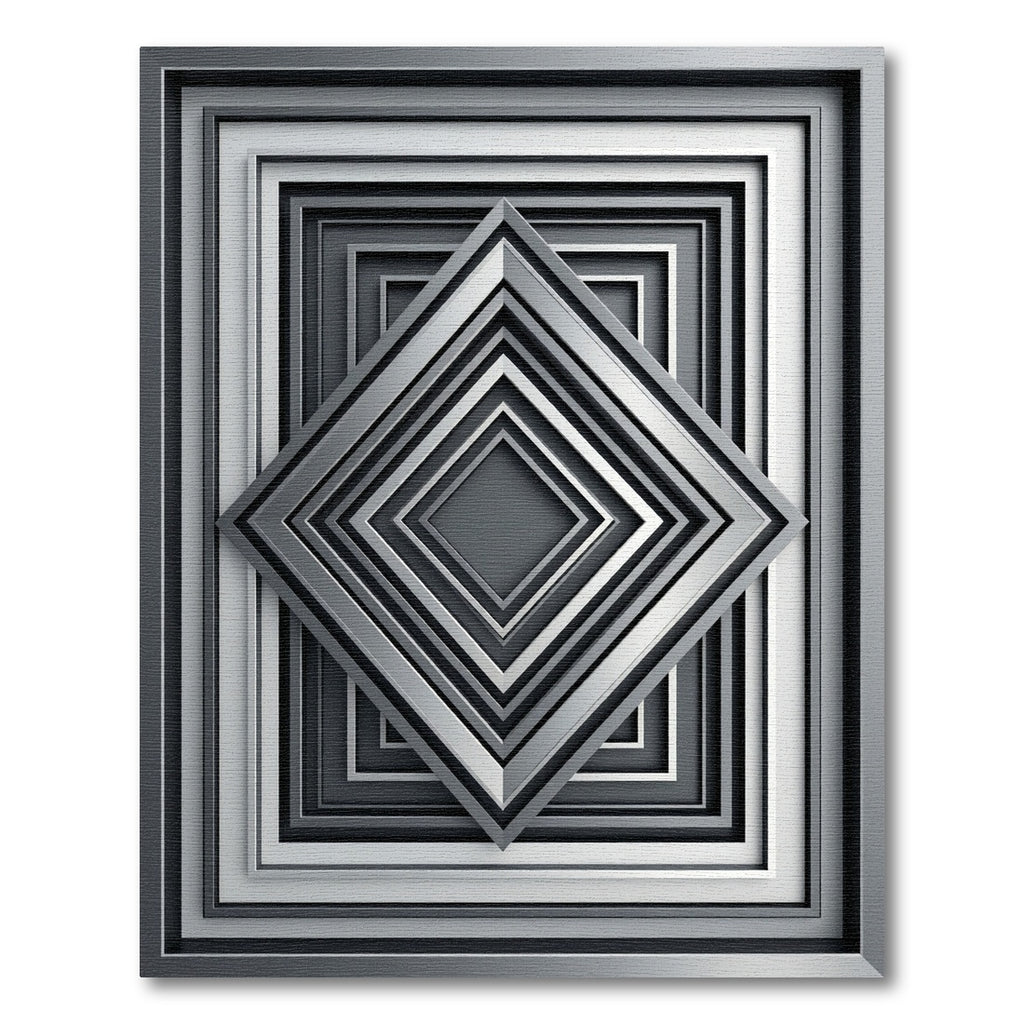 Modern Monochrome Geometric Stacked Diamonds Rug