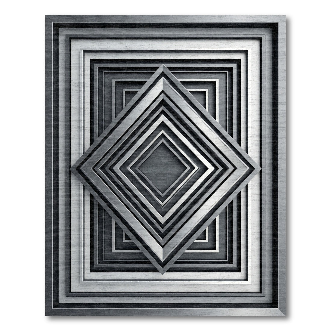Modern Monochrome Geometric Stacked Diamonds Rug