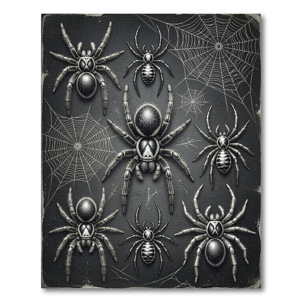 Gothic Monochrome Spider Web Ink Illustration Rug