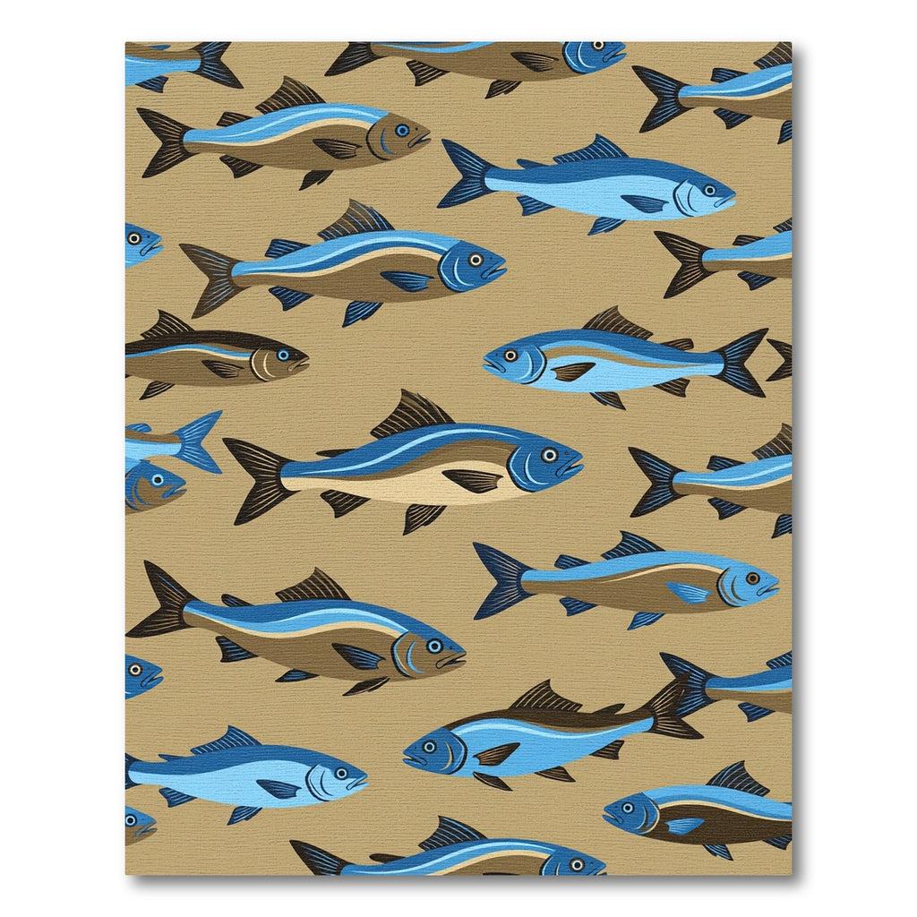 Mid-Century Modern Blue School of Fish Rug