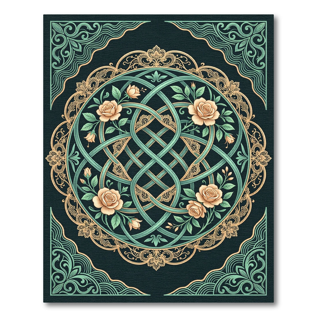 Elegant Sage Rose Intertwined Mandala Rug