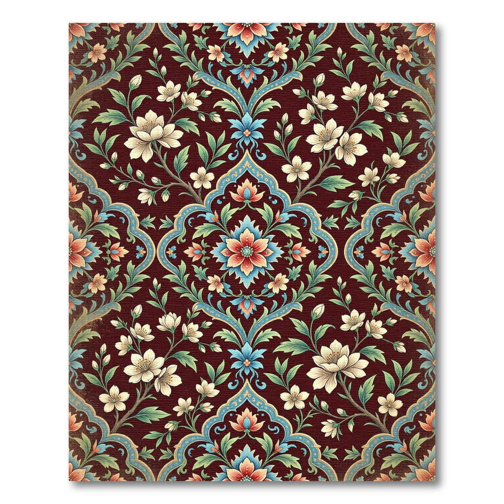 Crimson Floral Medallion With Blue Accents Rug