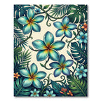 Vibrant Teal Plumeria Tropical Foliage Rug