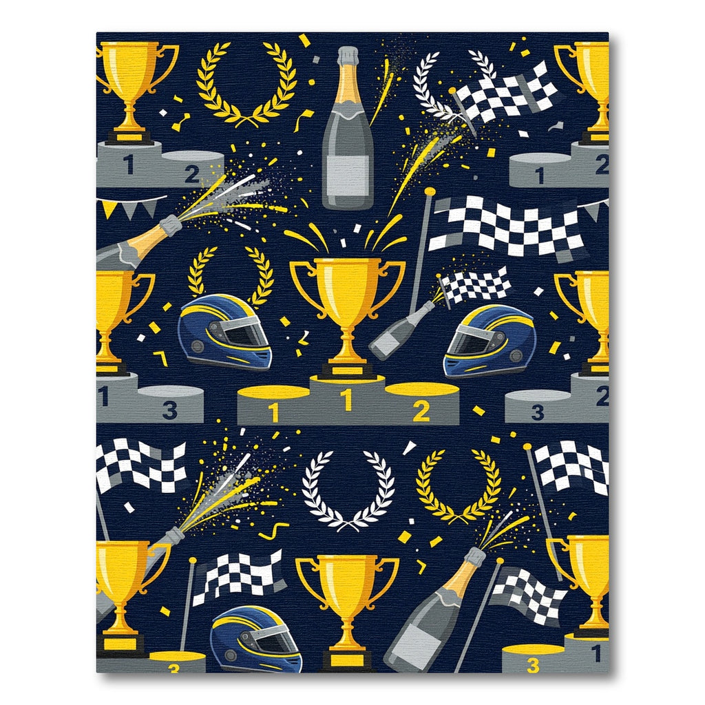 Racing Victory Trophy Celebration Navy Background Rug