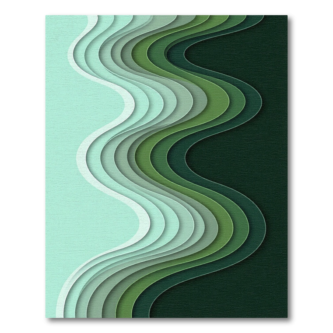 Layered Green Wave Paper Cut Rug