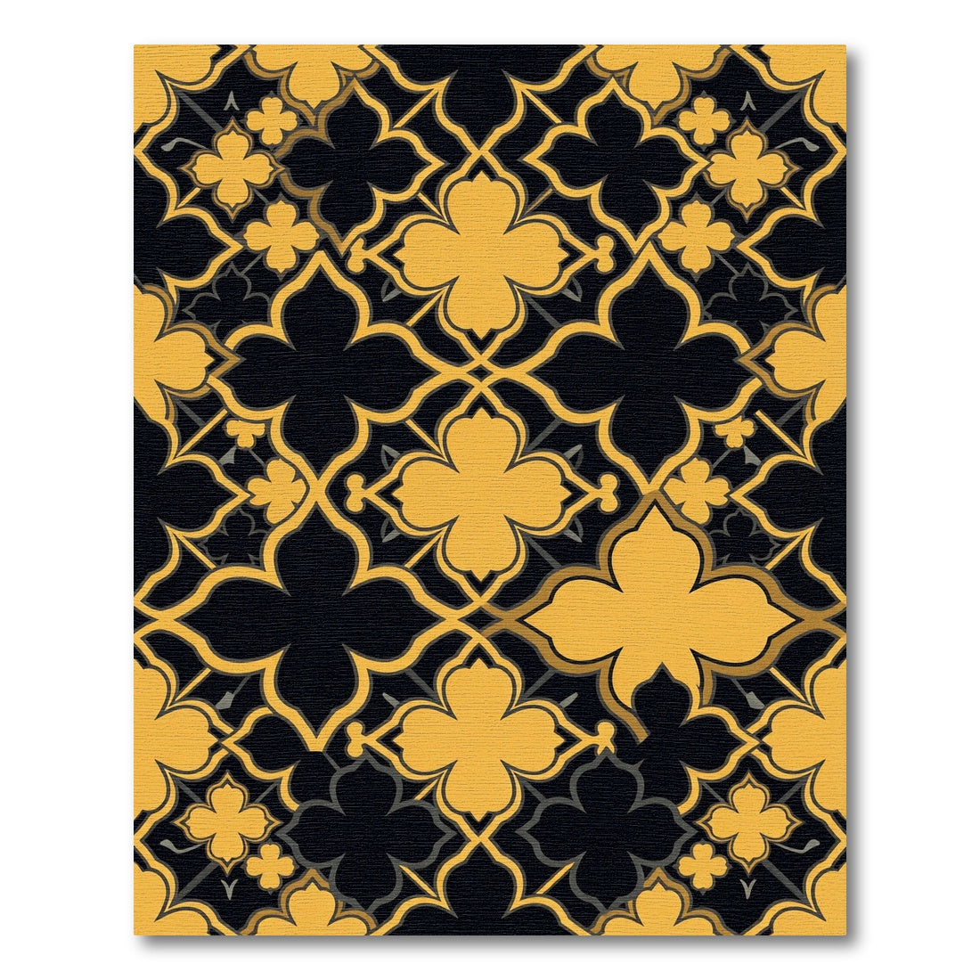 Golden Quatrefoil Tile Black Geometric Tile Rug