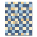Geometric Blue and Amber Checkerboard Grid Rug