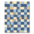 Geometric Blue and Amber Checkerboard Grid Rug