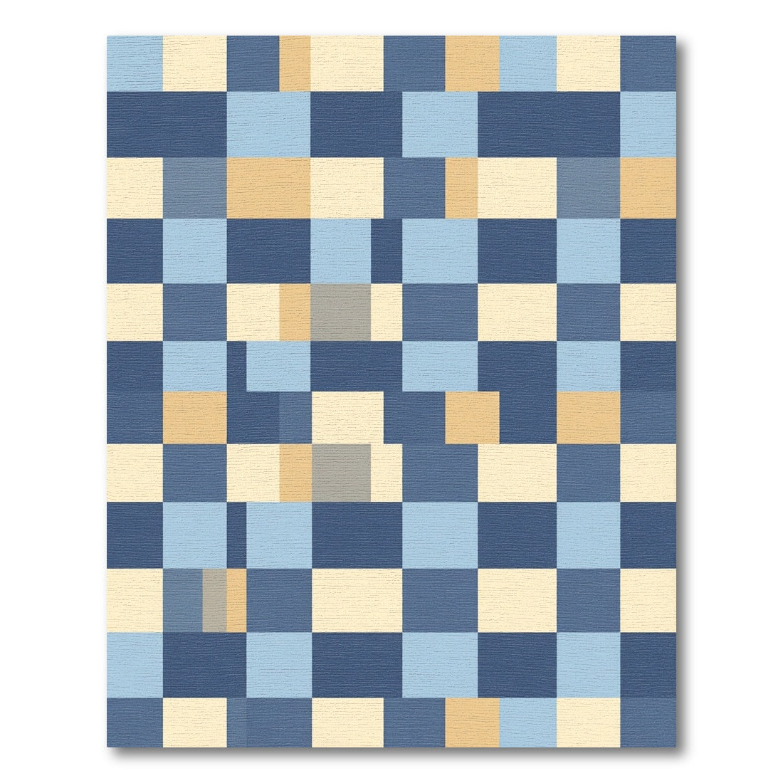 Geometric Blue and Amber Checkerboard Grid Rug